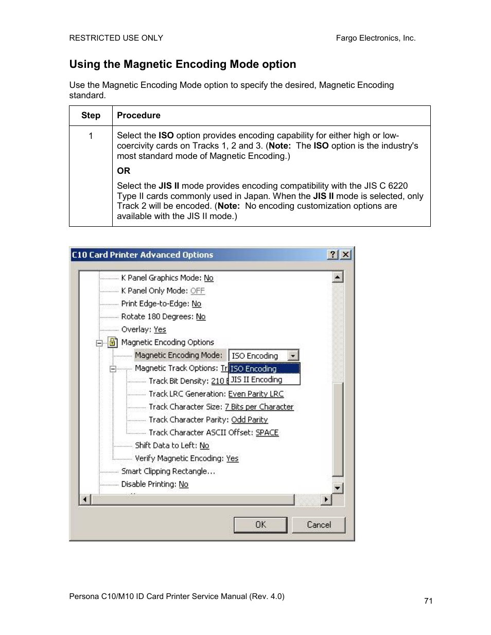 Using the magnetic encoding mode option | FARGO electronic PERSONA C10 User Manual | Page 71 / 178