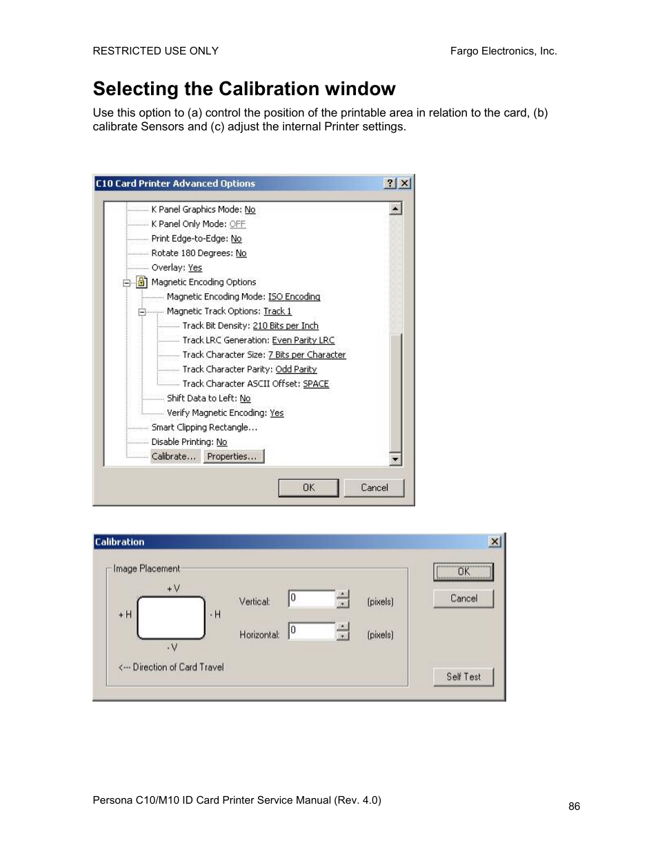 Selecting the calibration window | FARGO electronic PERSONA C10 User Manual | Page 86 / 178