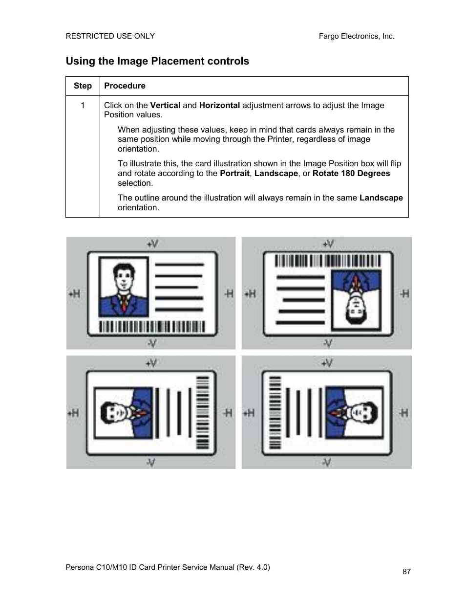 Using the image placement controls | FARGO electronic PERSONA C10 User Manual | Page 87 / 178