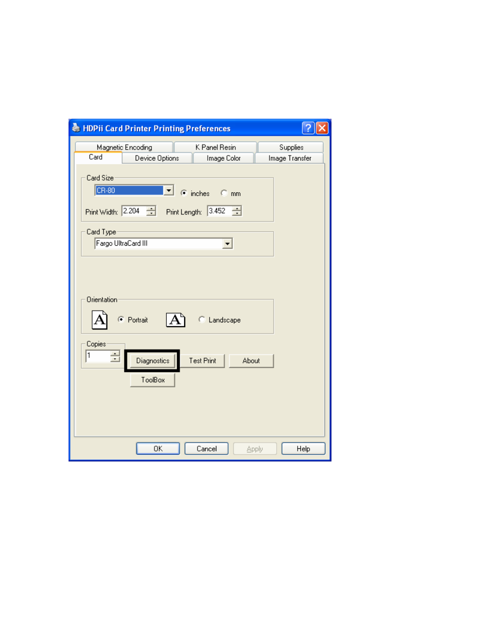 Selecting the diagnostics button, Selecting the diagnostics button -19 | FARGO electronic HDPii User Manual | Page 206 / 373