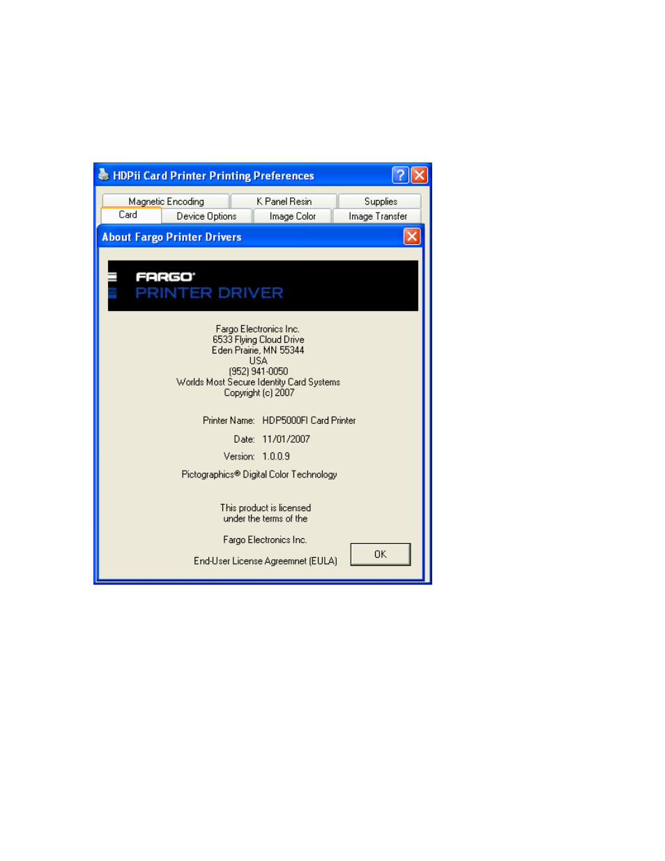 Selecting the about button, Selecting the about button -21 | FARGO electronic HDPii User Manual | Page 208 / 373