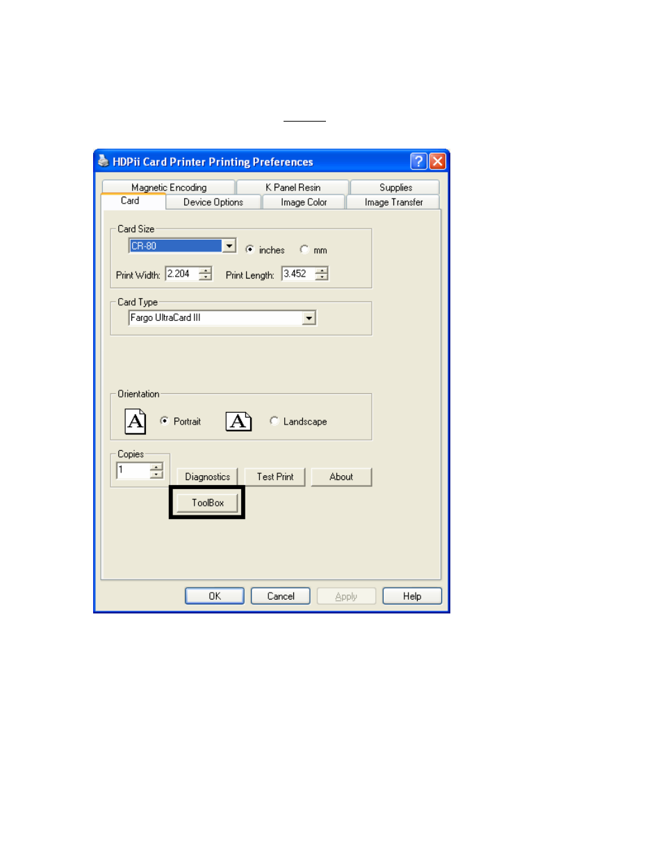 Selecting the toolbox button, Selecting the toolbox button -22 | FARGO electronic HDPii User Manual | Page 209 / 373