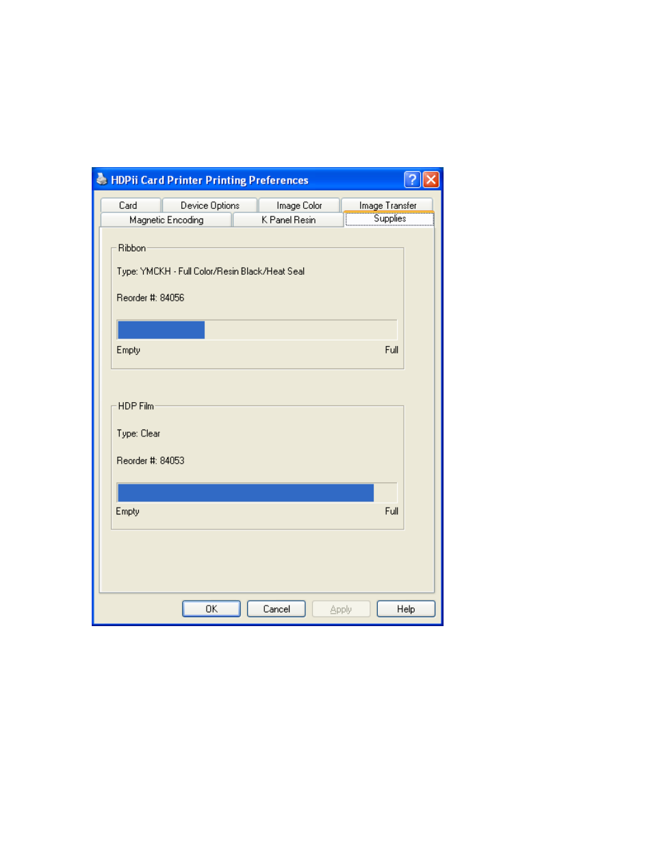 Using the printer supplies tab, Using the printer supplies tab -92 | FARGO electronic HDPii User Manual | Page 279 / 373