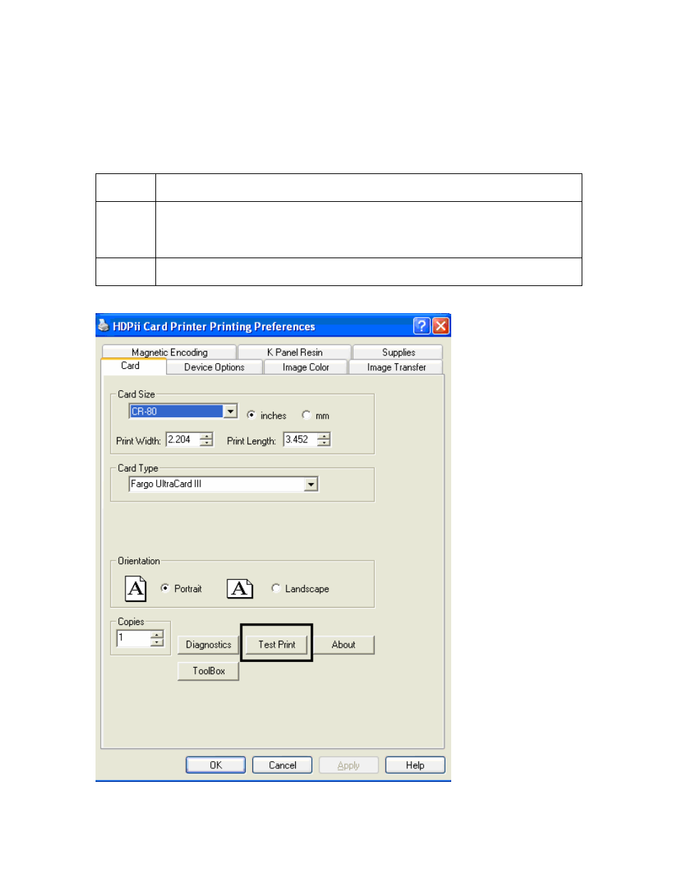 Using the test print, Using the test print -13 | FARGO electronic HDPii User Manual | Page 294 / 373