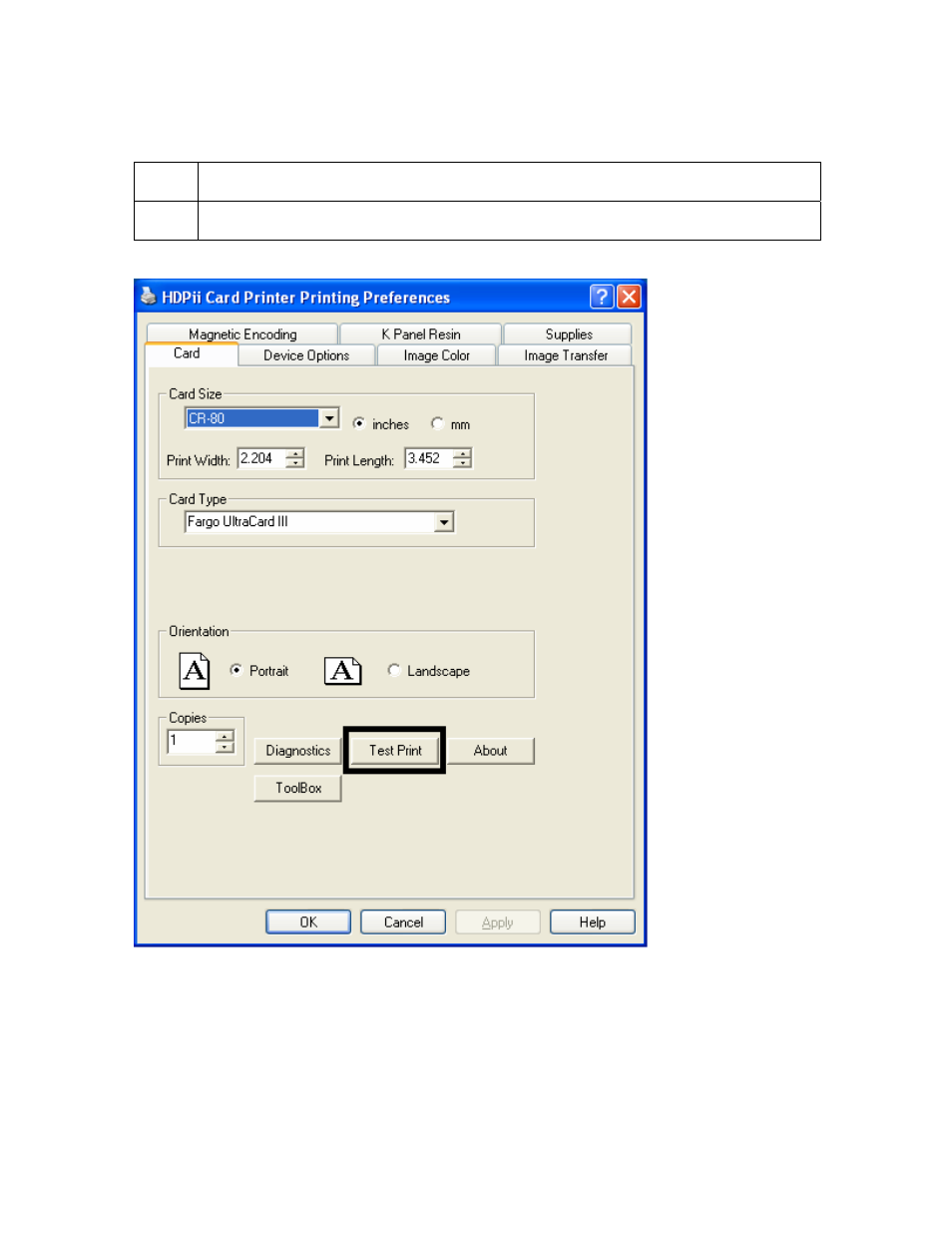 Printing a test print image (continued) | FARGO electronic HDPii User Manual | Page 70 / 373