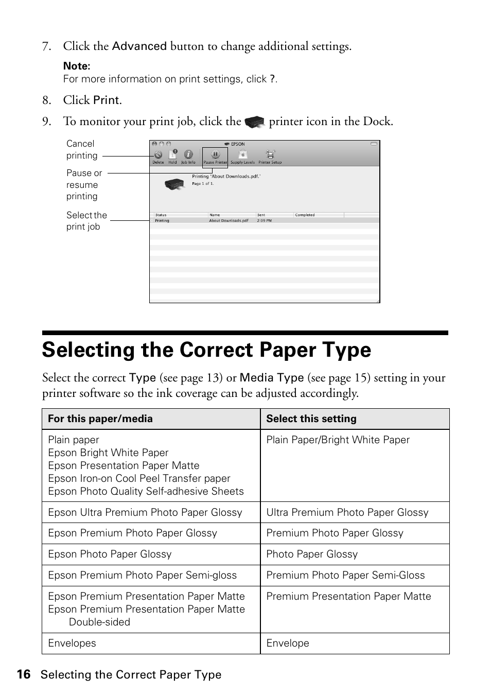 Selecting the correct paper type | FARGO electronic STYLUS NX625 User Manual | Page 16 / 60