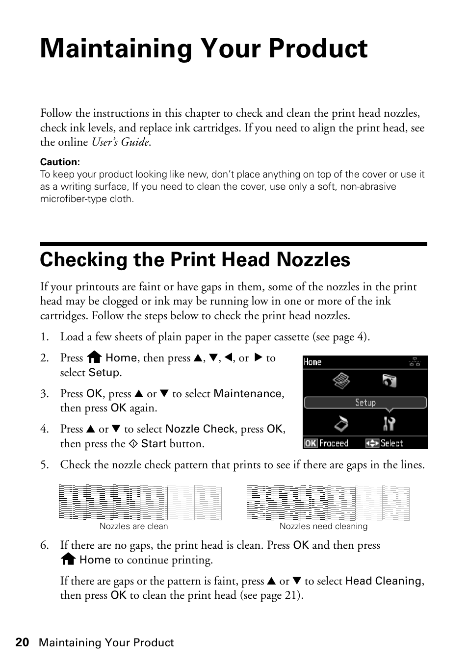 Maintaining your product, Checking the print head nozzles | FARGO electronic STYLUS NX625 User Manual | Page 20 / 60