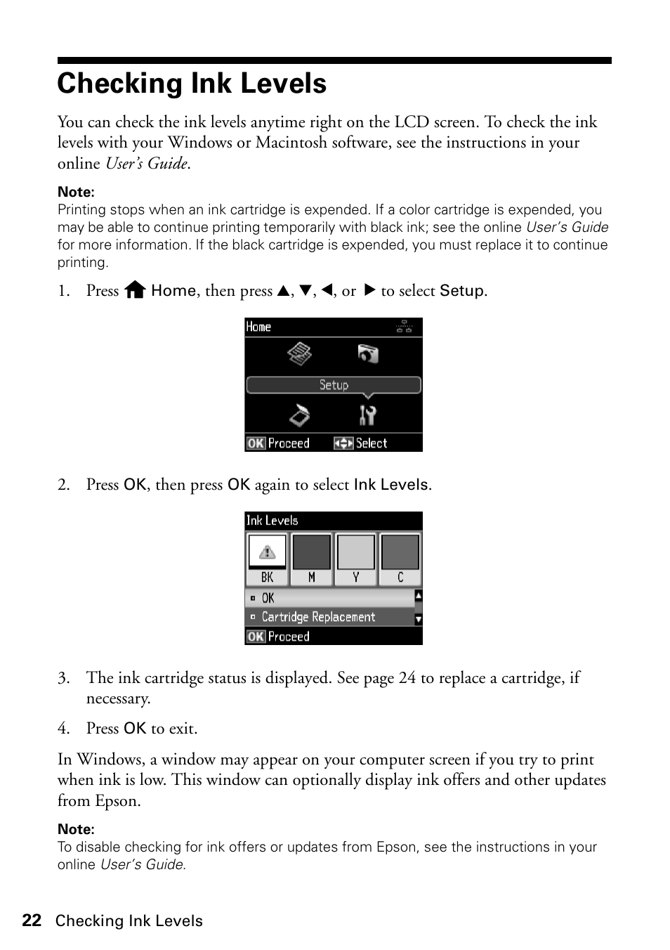 Checking ink levels | FARGO electronic STYLUS NX625 User Manual | Page 22 / 60