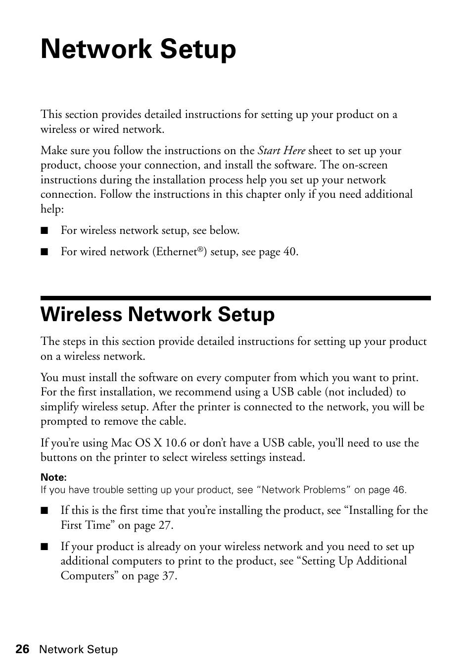 Network setup, Wireless network setup | FARGO electronic STYLUS NX625 User Manual | Page 26 / 60