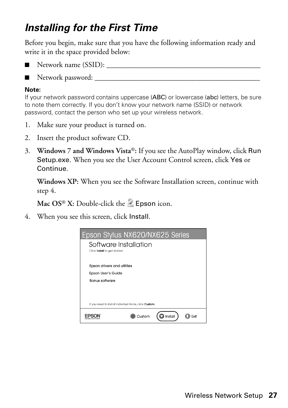 Installing for the first time | FARGO electronic STYLUS NX625 User Manual | Page 27 / 60