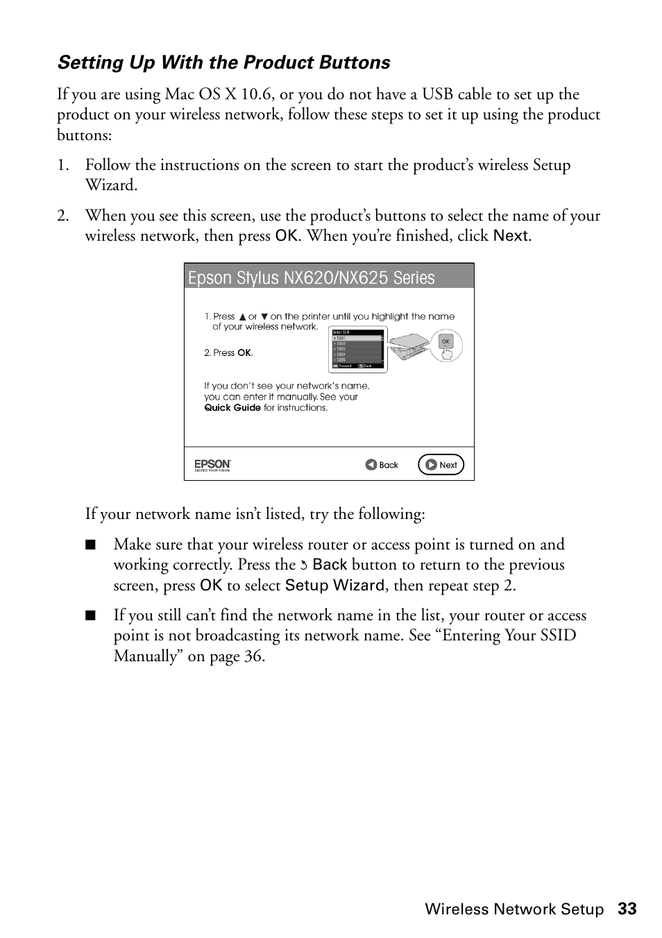 Setting up with the product buttons | FARGO electronic STYLUS NX625 User Manual | Page 33 / 60