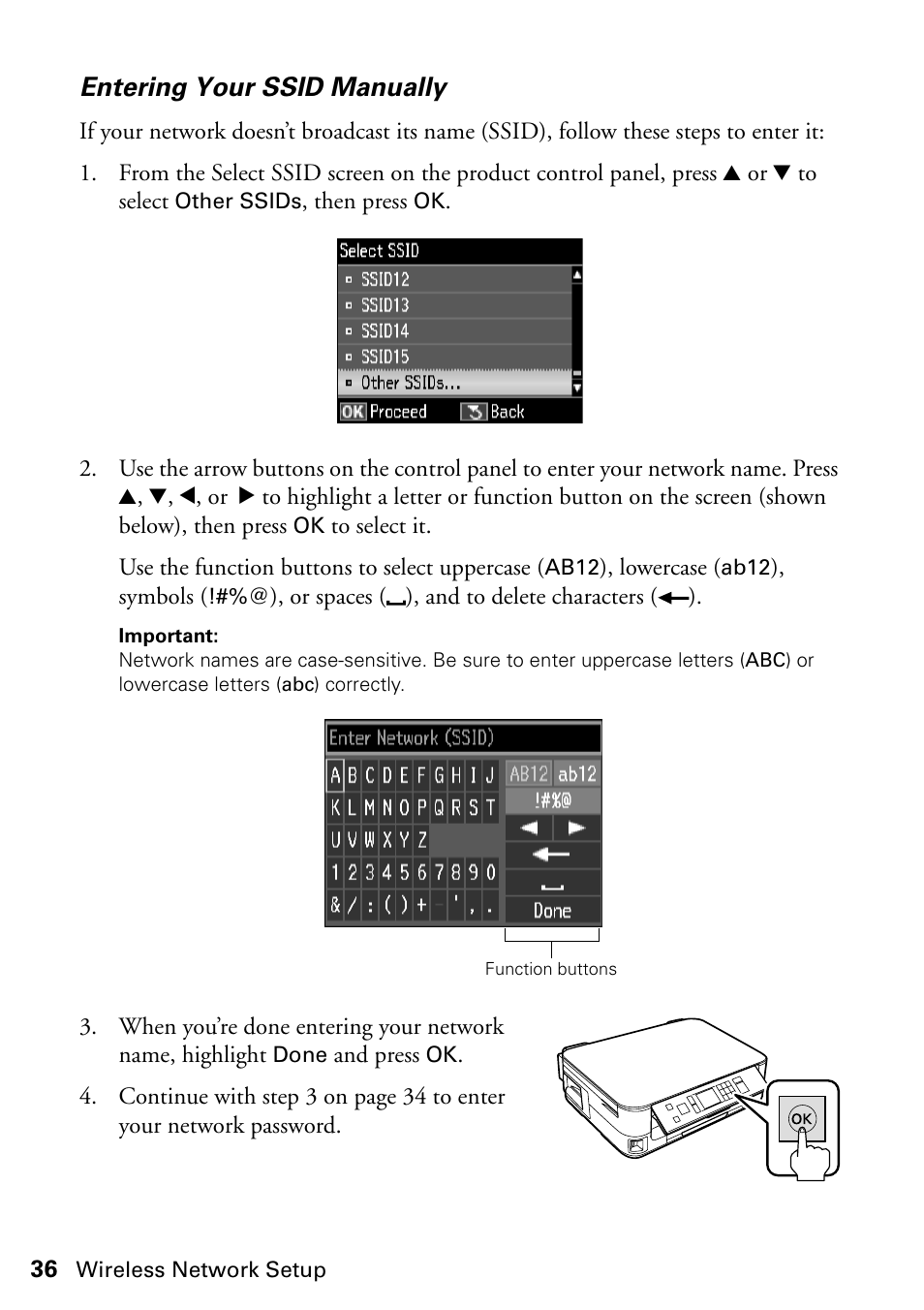 Entering your ssid manually | FARGO electronic STYLUS NX625 User Manual | Page 36 / 60