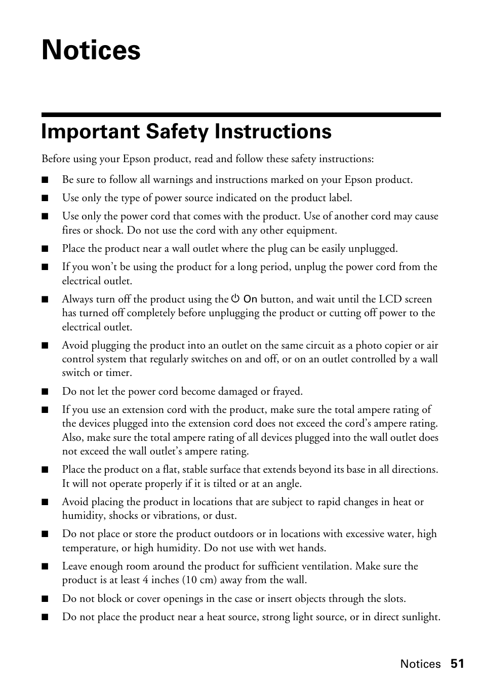 Notices, Important safety instructions | FARGO electronic STYLUS NX625 User Manual | Page 51 / 60