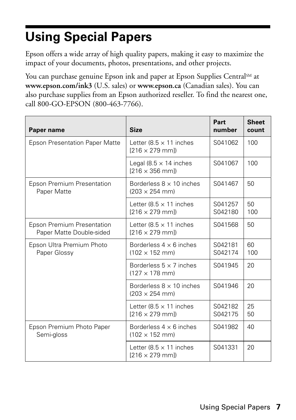 Using special papers | FARGO electronic STYLUS NX625 User Manual | Page 7 / 60