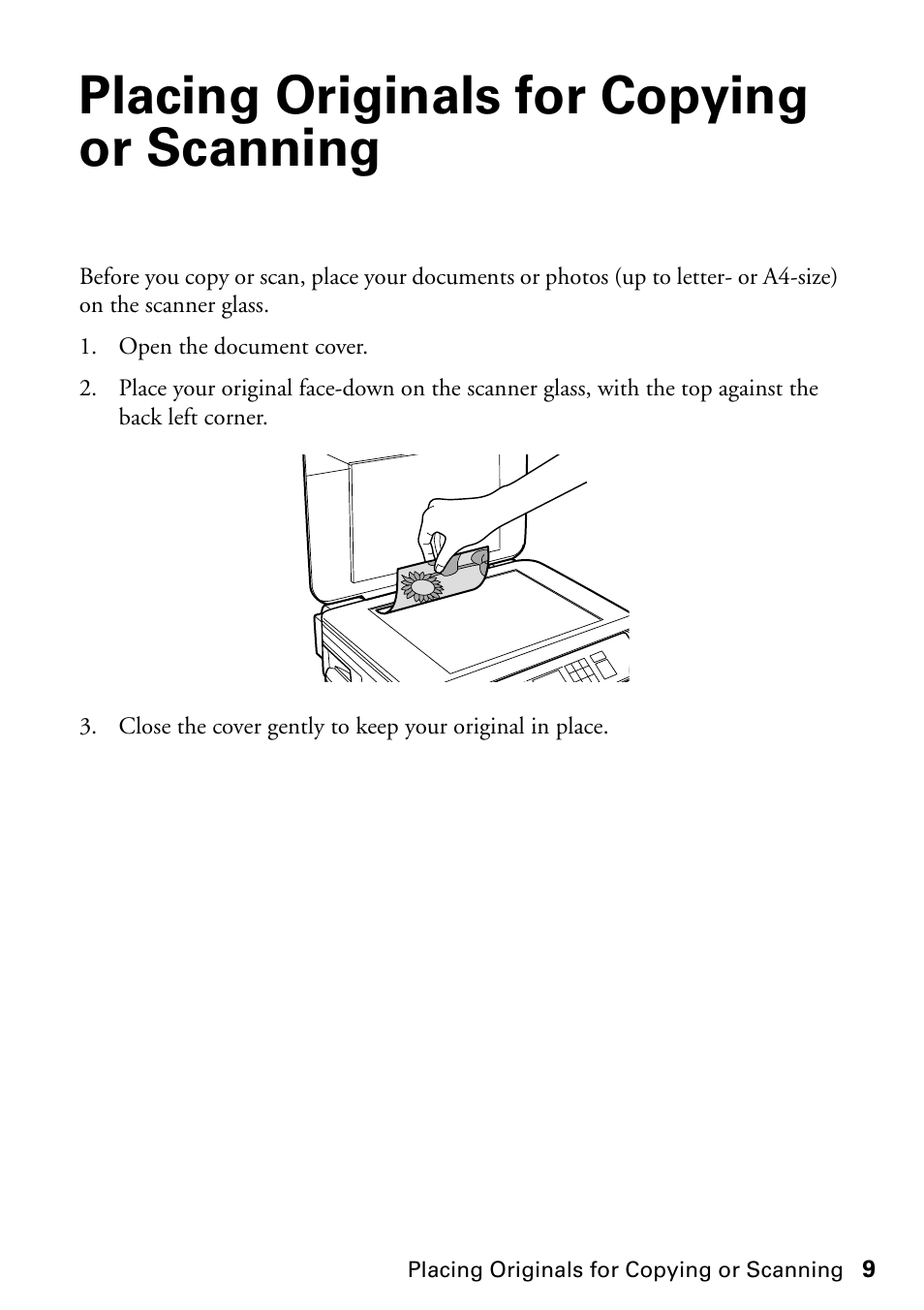 Placing originals for copying or scanning | FARGO electronic STYLUS NX625 User Manual | Page 9 / 60