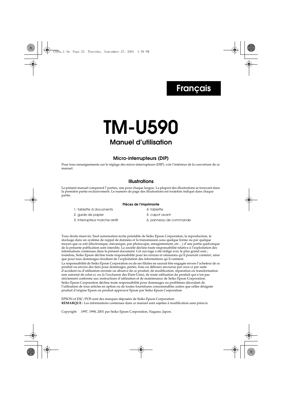 Manuel d’utilisation, Tm-u590, Français | FARGO electronic TM-U590 User Manual | Page 25 / 56