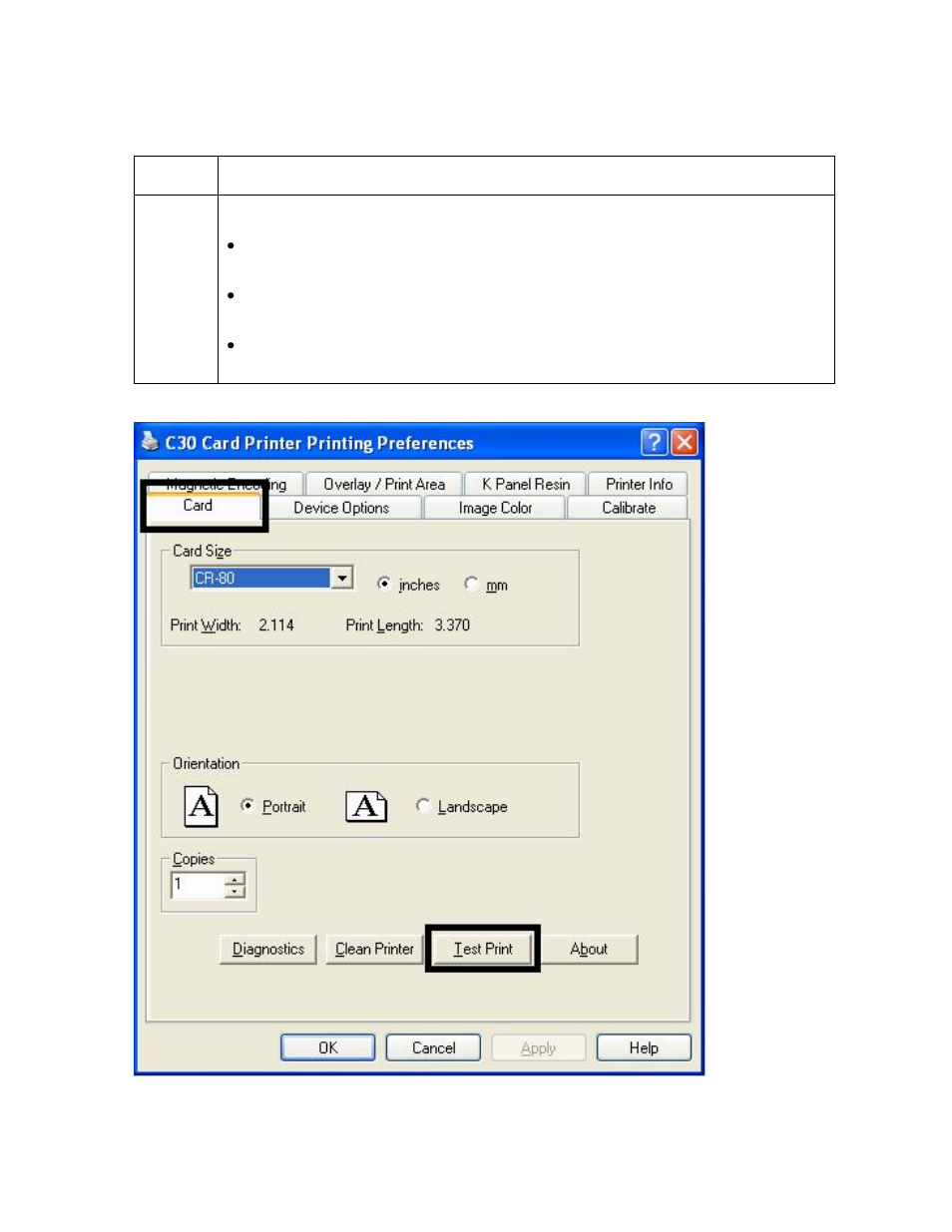 Using the test print button -12, Using the test print button | FARGO electronic C30 User Manual | Page 119 / 298