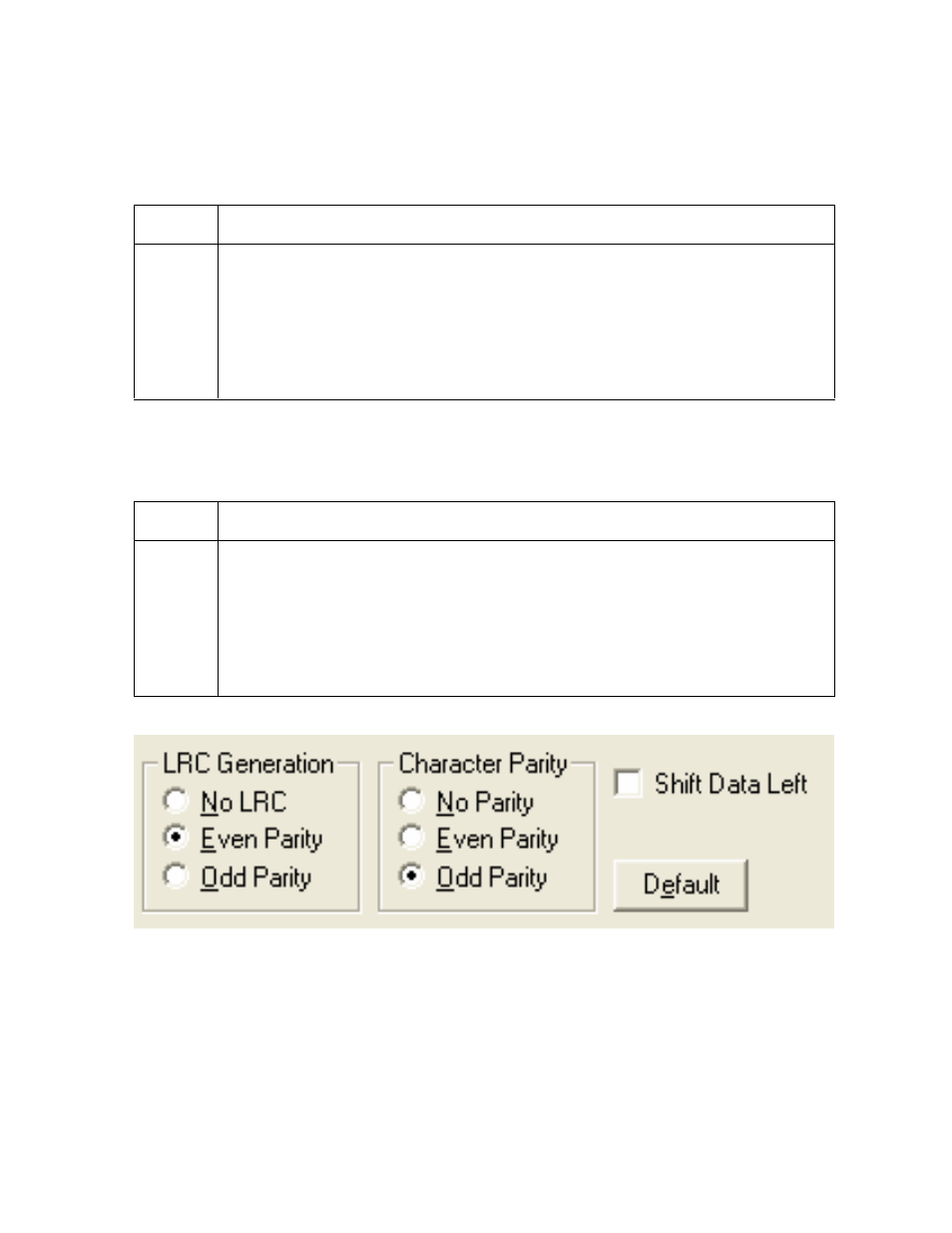 Using the lrc generation radio buttons -45, Using the character parity radio buttons -45, Using the lrc generation radio buttons | Using the character parity radio buttons | FARGO electronic C30 User Manual | Page 152 / 298