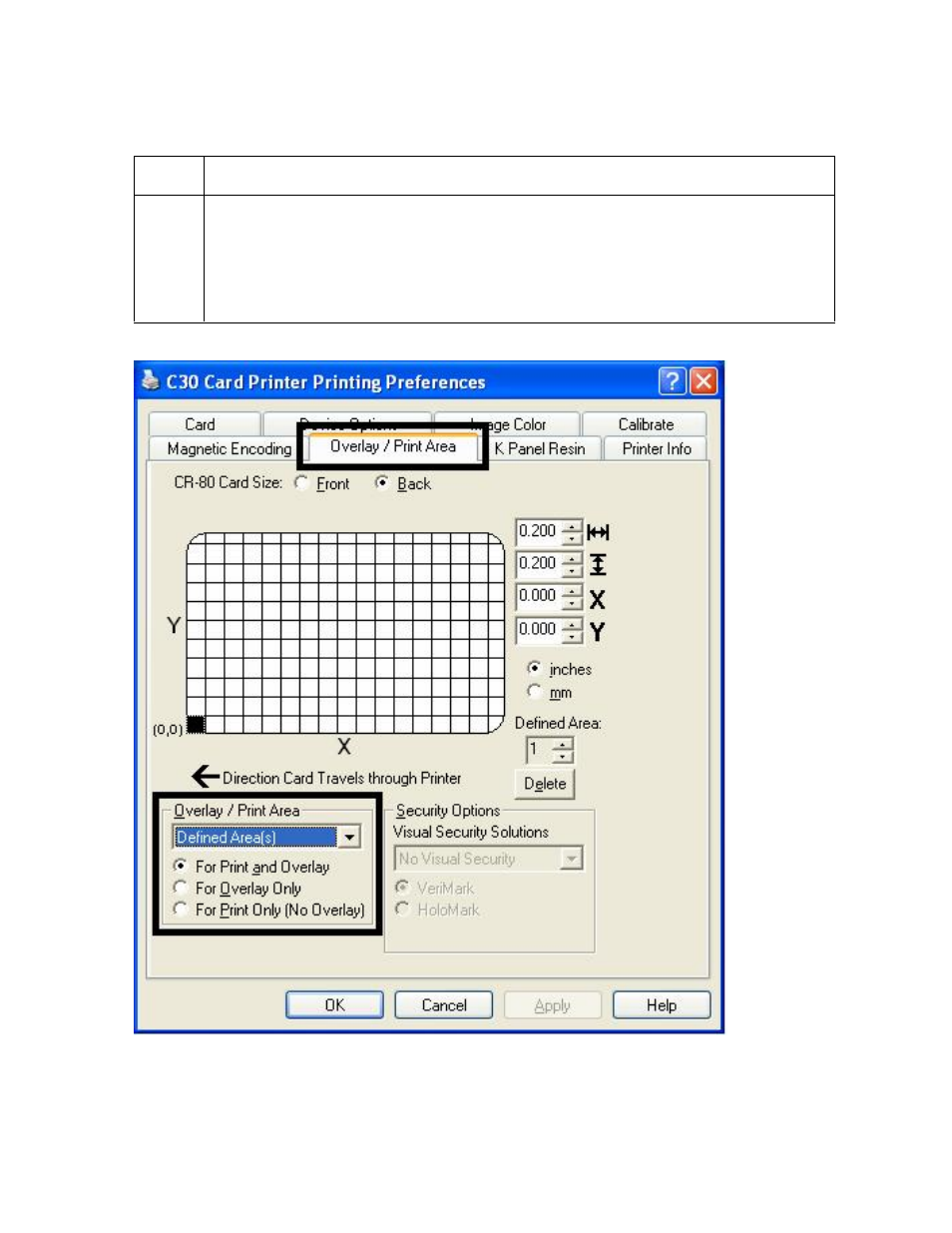 Using the defined area option -59, Using the defined area option | FARGO electronic C30 User Manual | Page 166 / 298