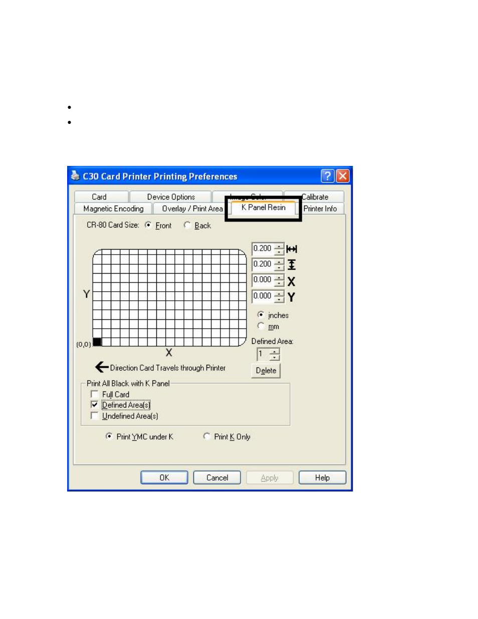 Using the k panel resin tab (c30), Using the k panel resin tab (c30) -73 | FARGO electronic C30 User Manual | Page 180 / 298