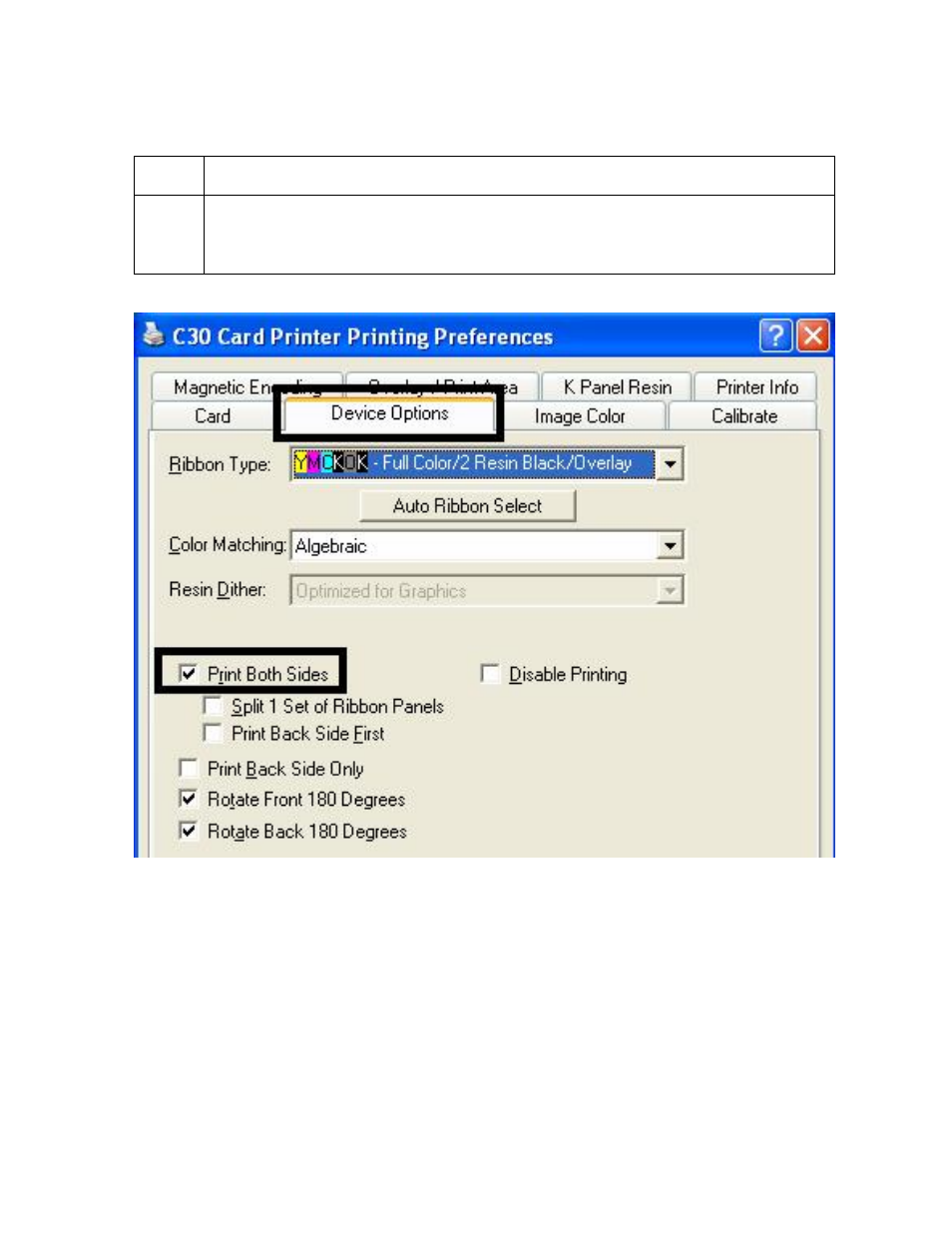 Enabling the frontside and backside options -74, Enabling the frontside and backside options | FARGO electronic C30 User Manual | Page 181 / 298