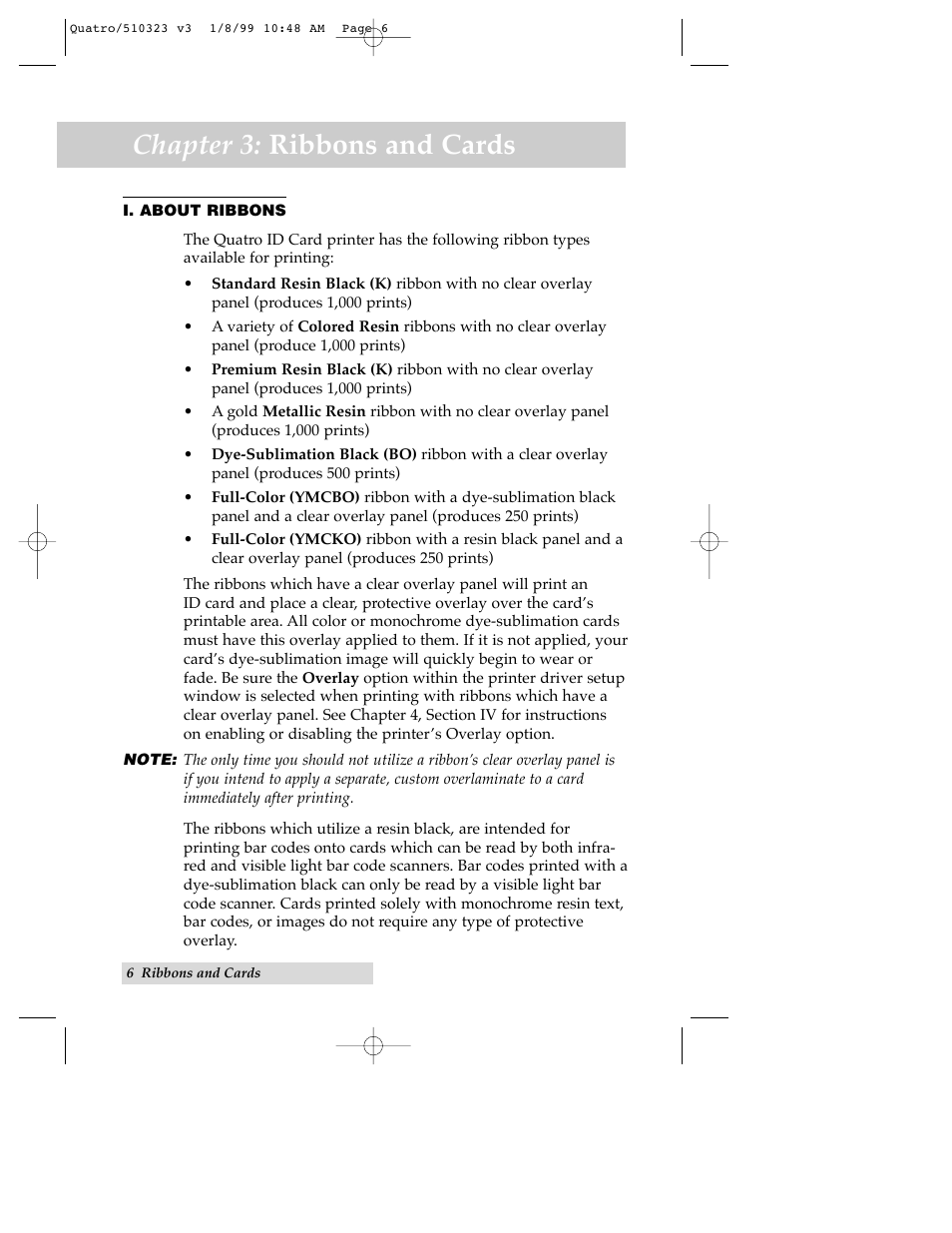 Chapter 3: ribbons and cards | FARGO electronic Quatro ID Card Printer User Manual | Page 10 / 56