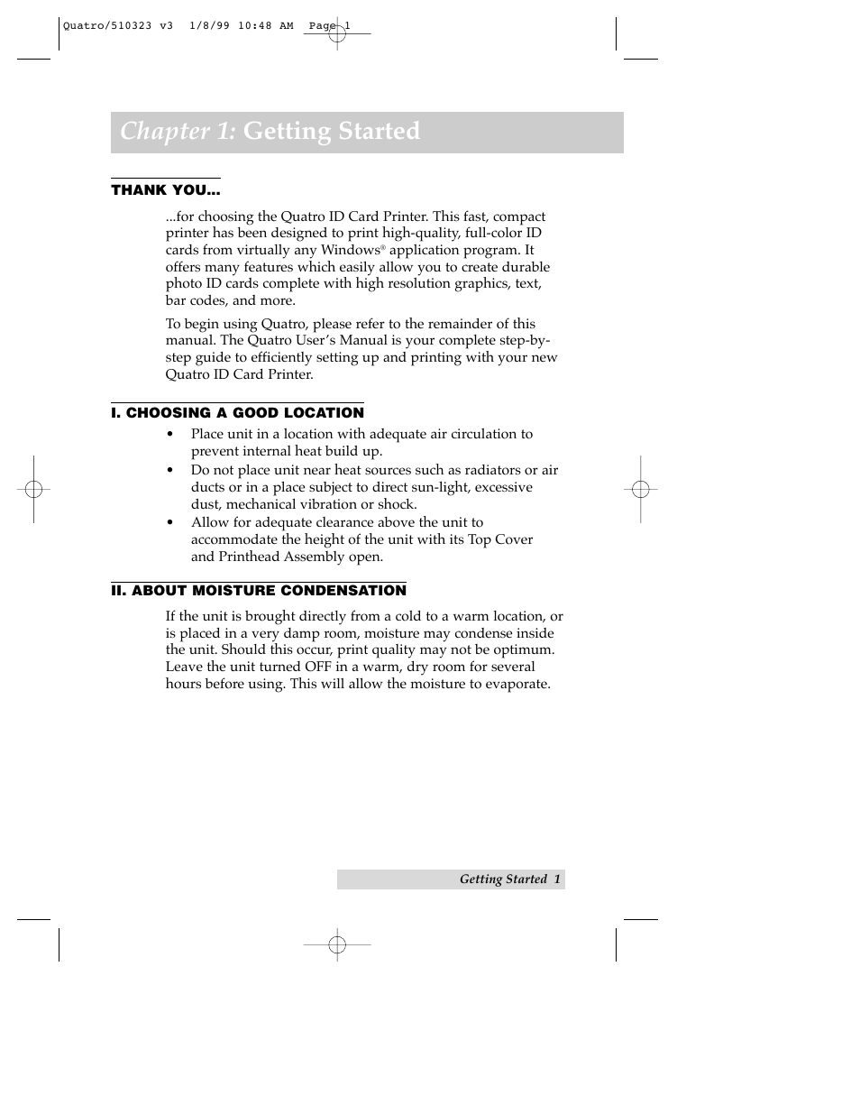 Chapter 1: getting started | FARGO electronic Quatro ID Card Printer User Manual | Page 5 / 56