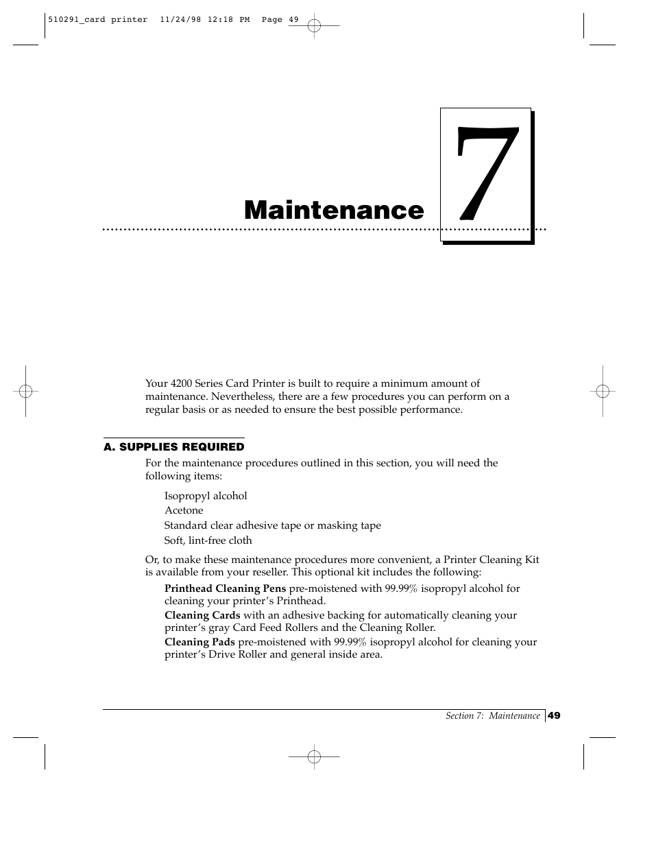 Maintenance | FARGO electronic Card Printer User Manual | Page 54 / 96