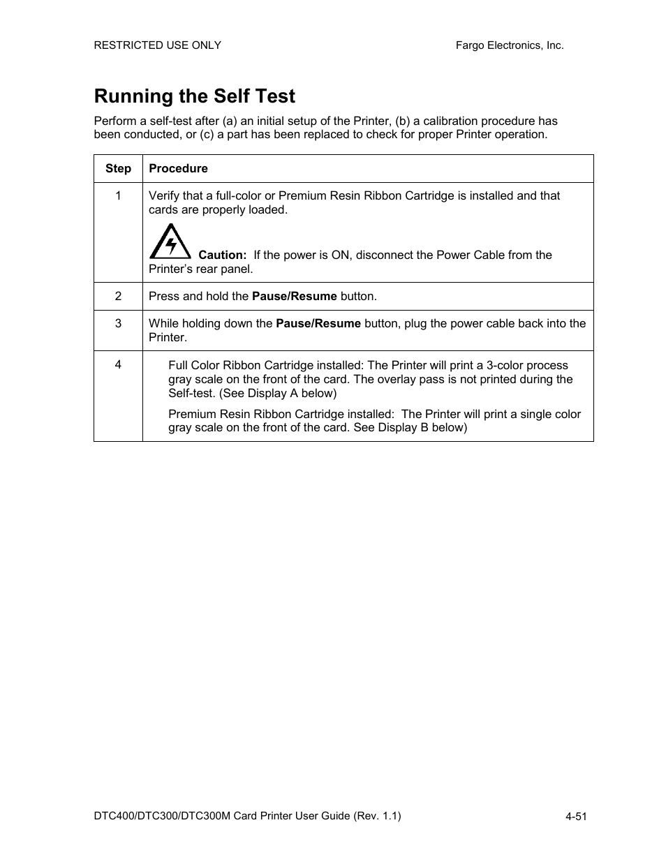 Running the self test, Running the self test -51 | FARGO electronic DTC400 User Manual | Page 108 / 278