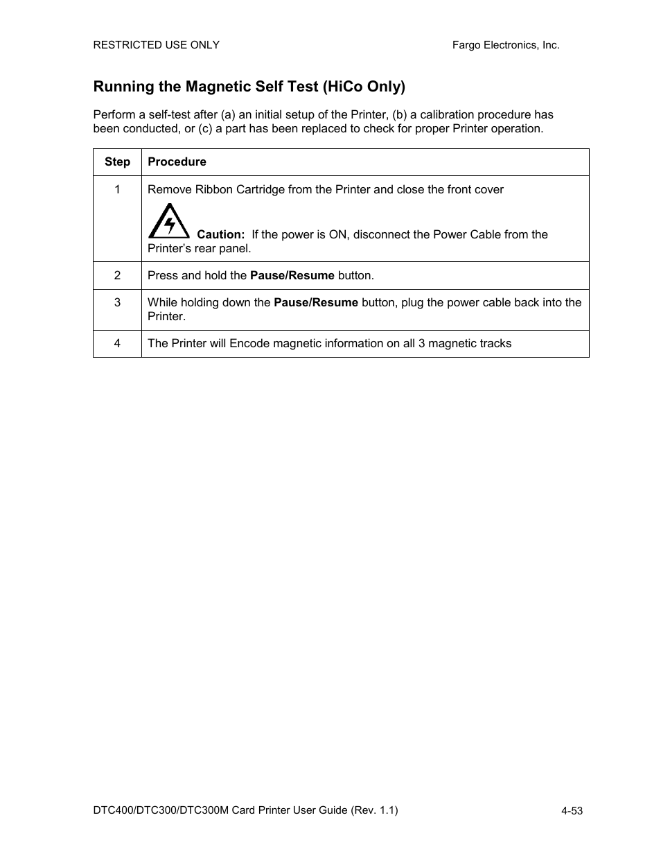 Running the magnetic self test (hico only), Running the magnetic self test (hico only) -53 | FARGO electronic DTC400 User Manual | Page 110 / 278
