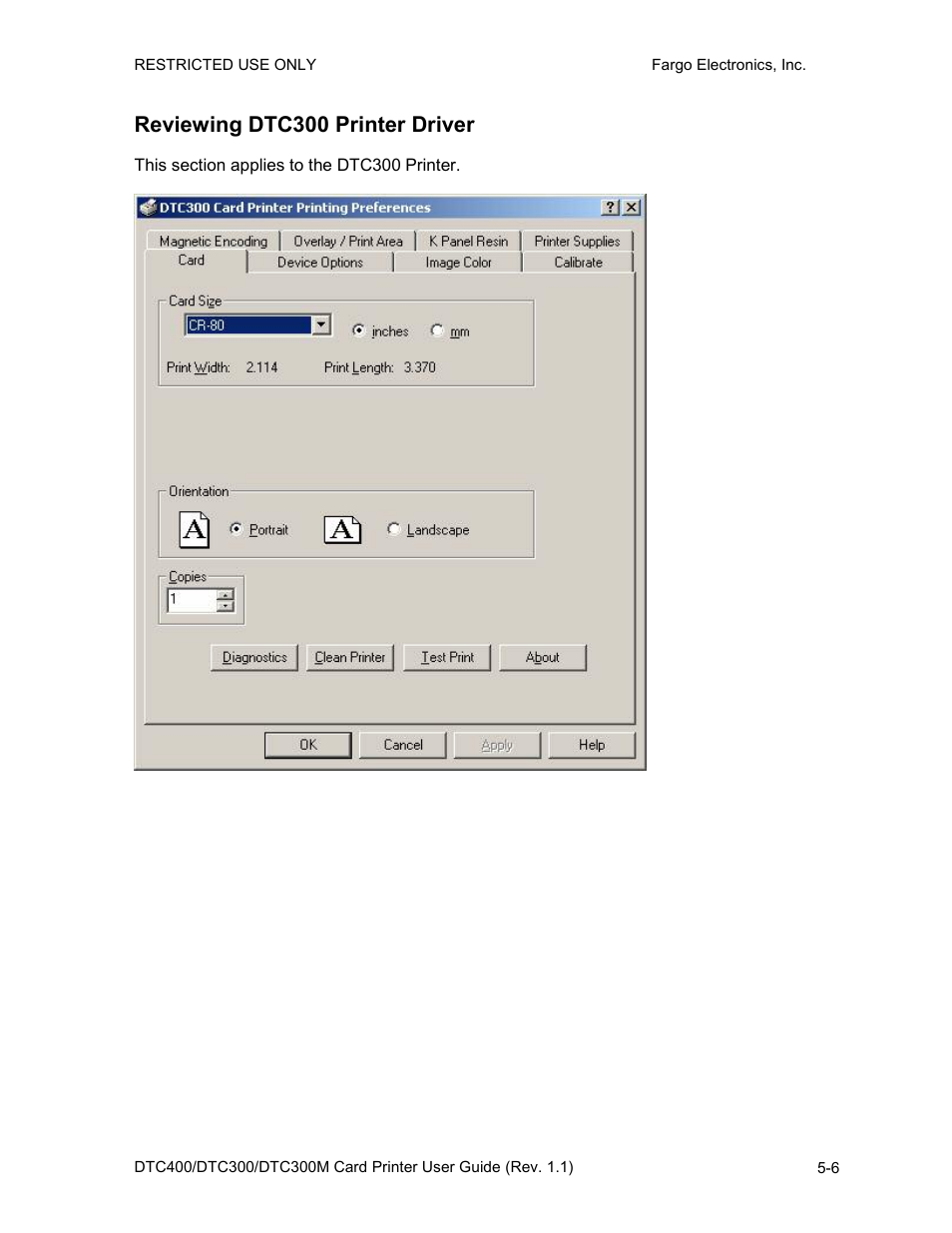 Reviewing dtc300 printer driver, Reviewing dtc300 printer driver -6 | FARGO electronic DTC400 User Manual | Page 116 / 278