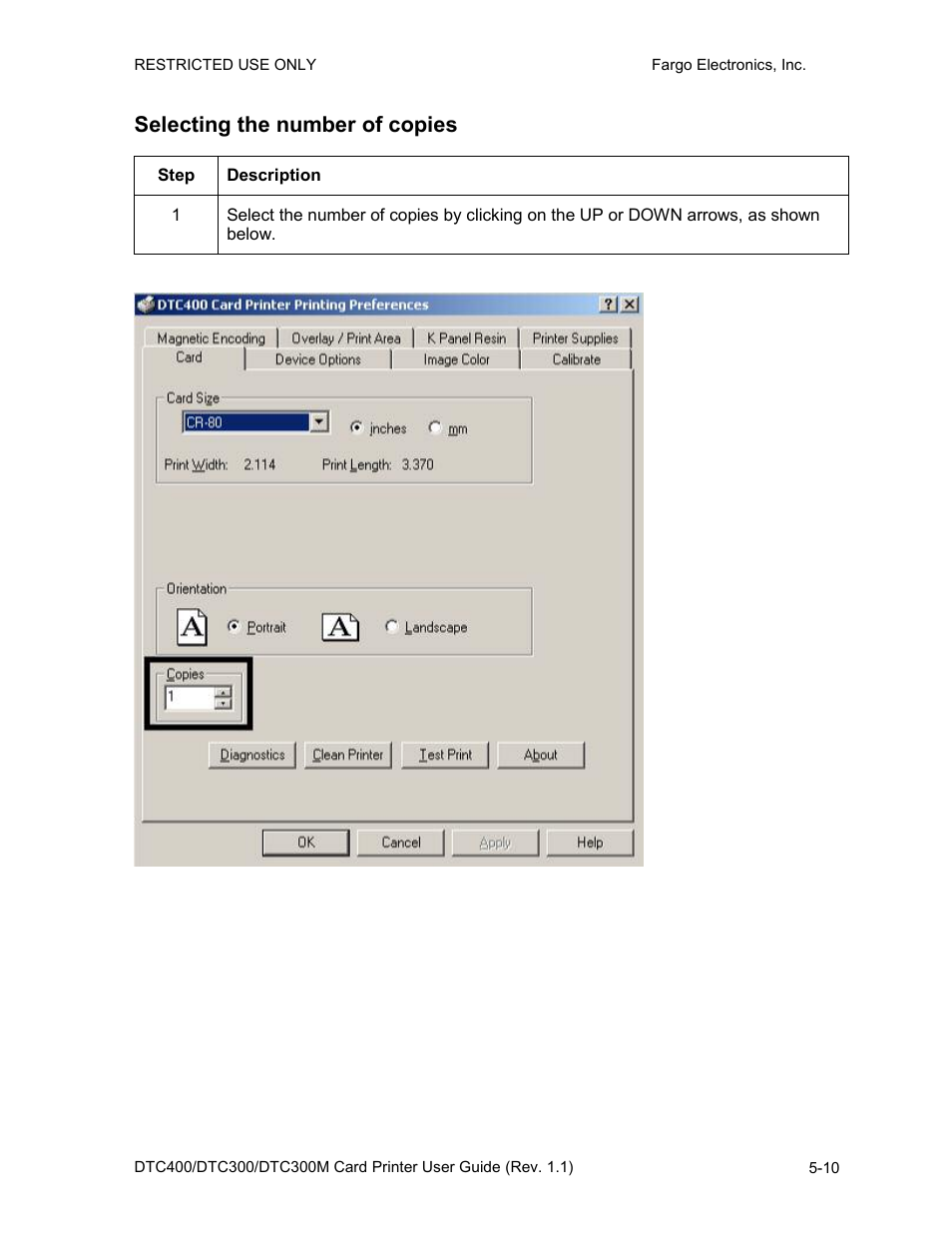 Selecting the number of copies, Selecting the number of copies -10 | FARGO electronic DTC400 User Manual | Page 120 / 278