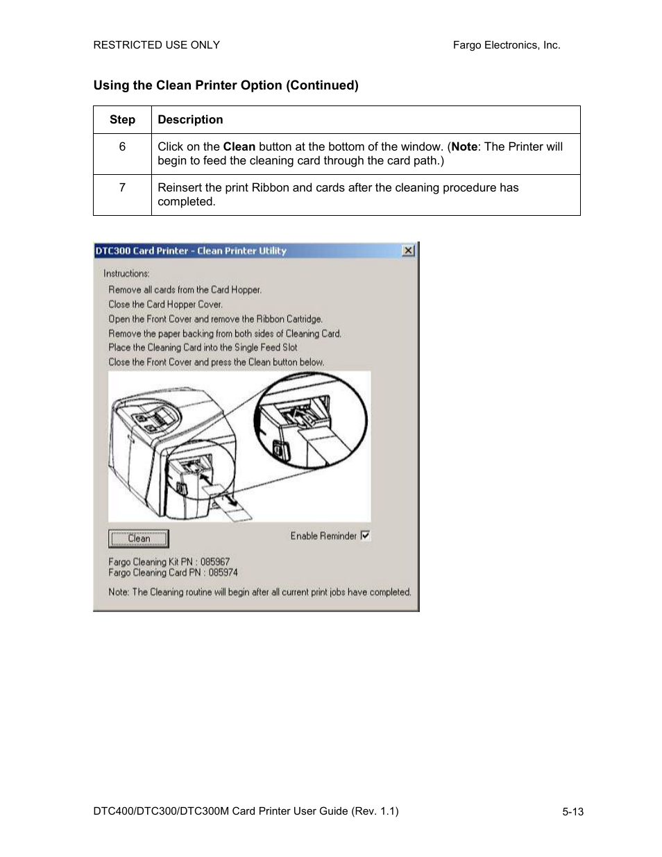 Using the clean printer option (continued), Using the clean printer option (continued) -13 | FARGO electronic DTC400 User Manual | Page 123 / 278