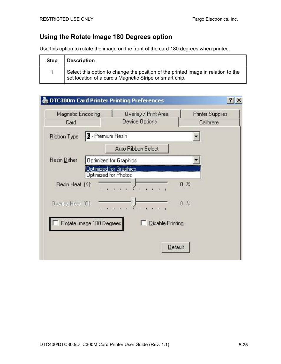 Using the rotate image 180 degrees option, Using the rotate image 180 degrees option -25 | FARGO electronic DTC400 User Manual | Page 135 / 278