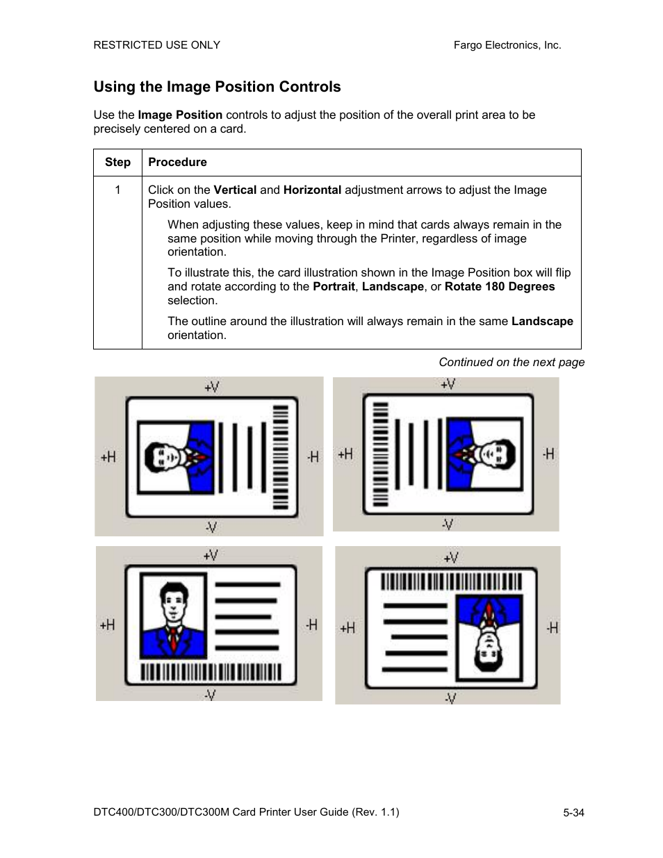 Using the image position controls, Using the image position controls -34 | FARGO electronic DTC400 User Manual | Page 144 / 278