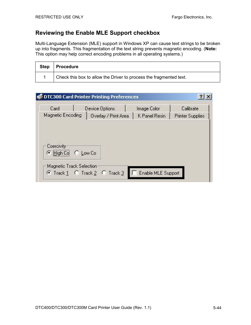 Reviewing the enable mle support checkbox, Reviewing the enable mle support checkbox -44 | FARGO electronic DTC400 User Manual | Page 154 / 278