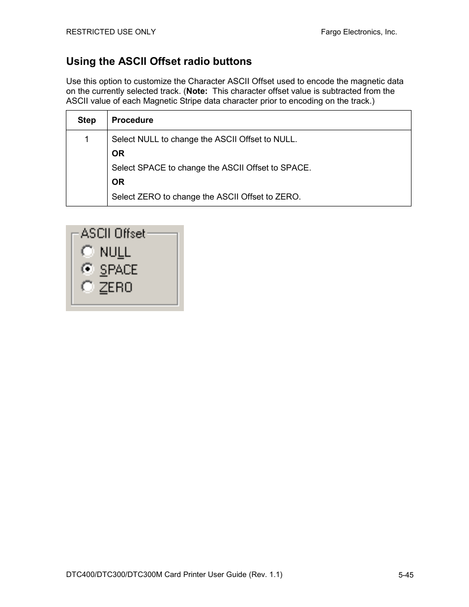 Using the ascii offset radio buttons, Using the ascii offset radio buttons -45 | FARGO electronic DTC400 User Manual | Page 155 / 278