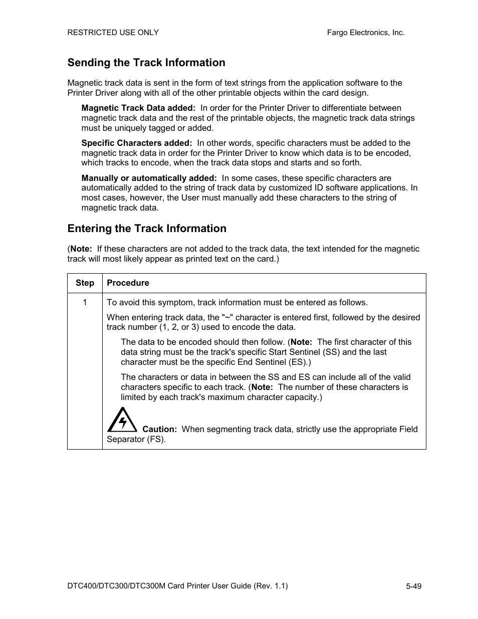 Sending the track information, Entering the track information | FARGO electronic DTC400 User Manual | Page 159 / 278