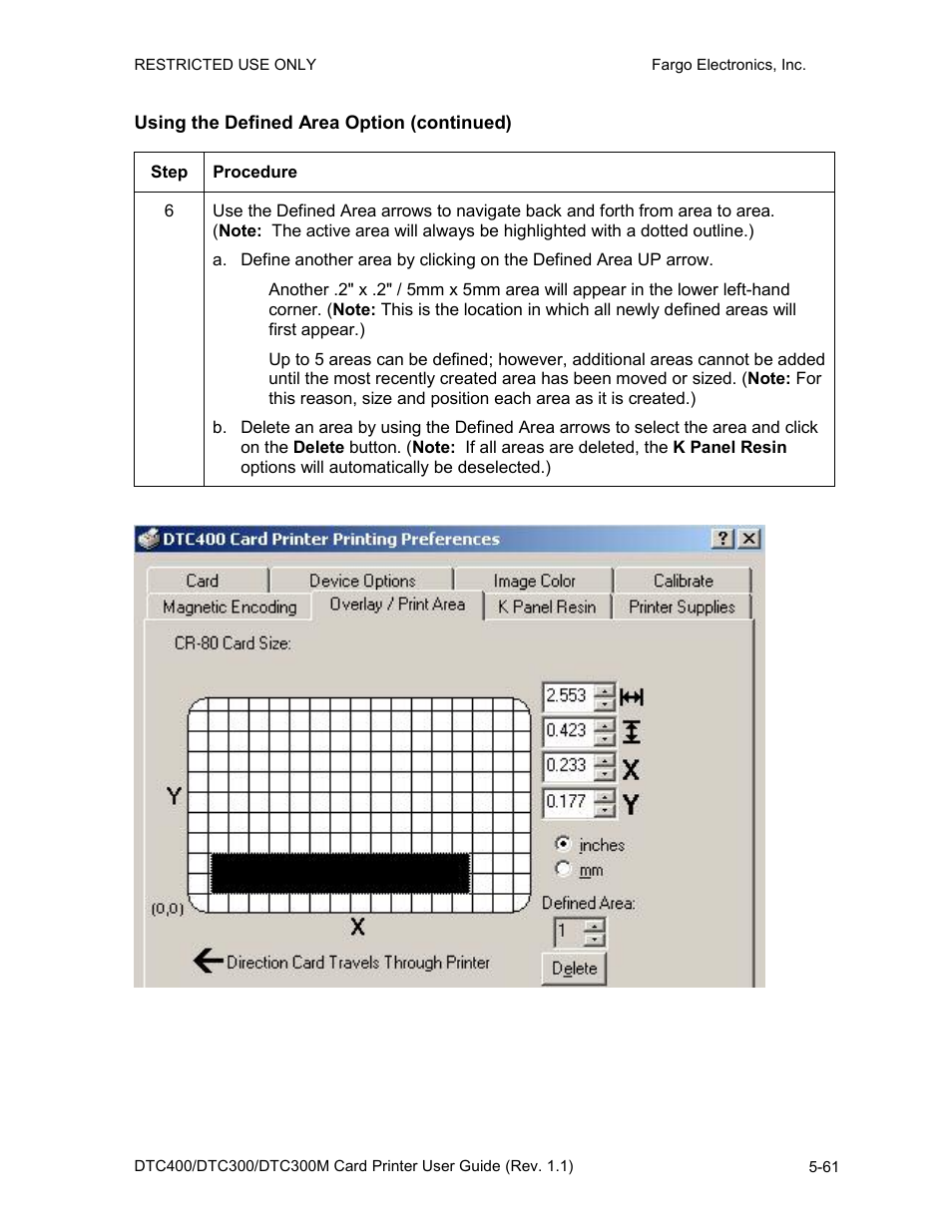 Using the defined area option (continued), Using the defined area option (continued) -61 | FARGO electronic DTC400 User Manual | Page 171 / 278