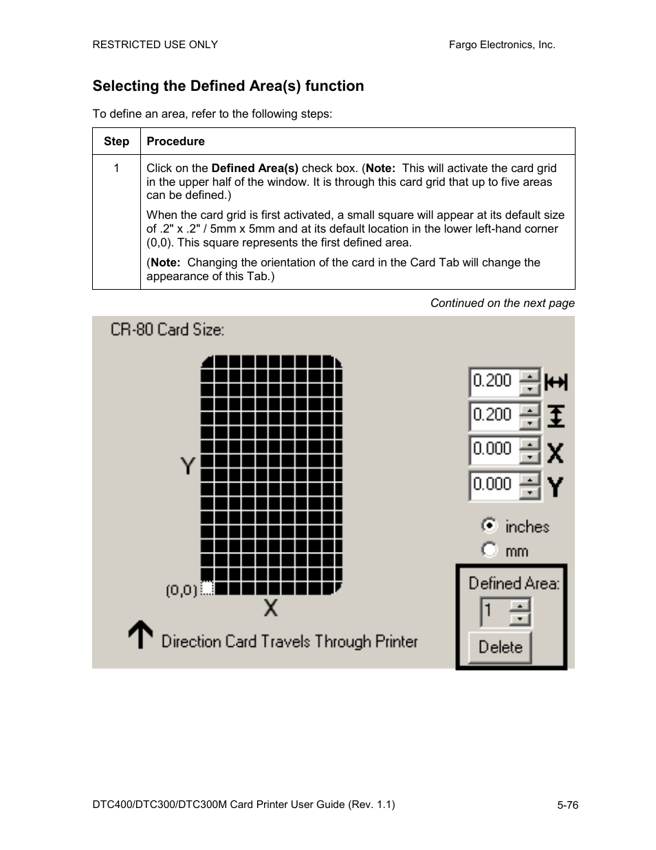 Selecting the defined area(s) function, Selecting the defined area(s) function -76 | FARGO electronic DTC400 User Manual | Page 186 / 278