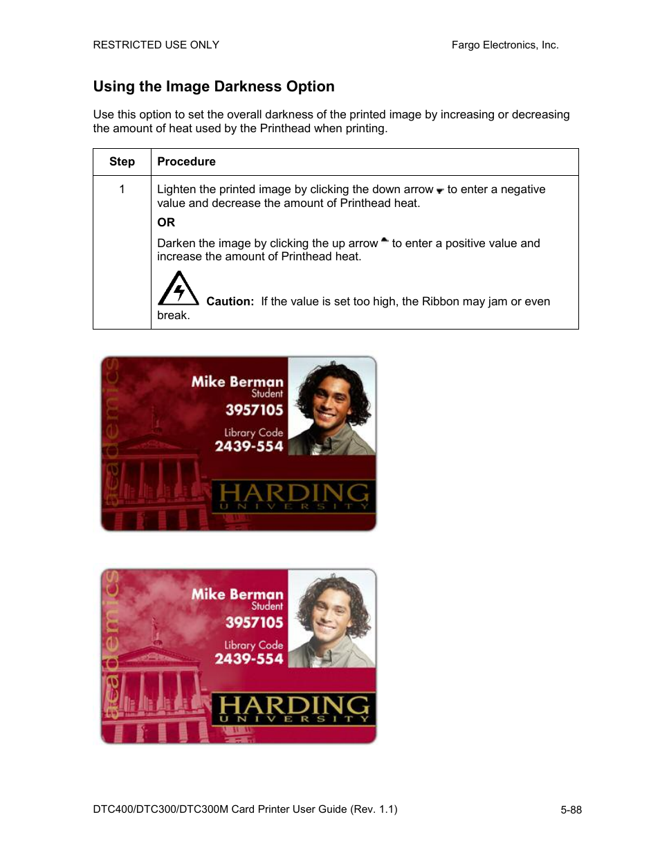 Using the image darkness option, Using the image darkness option -88 | FARGO electronic DTC400 User Manual | Page 198 / 278