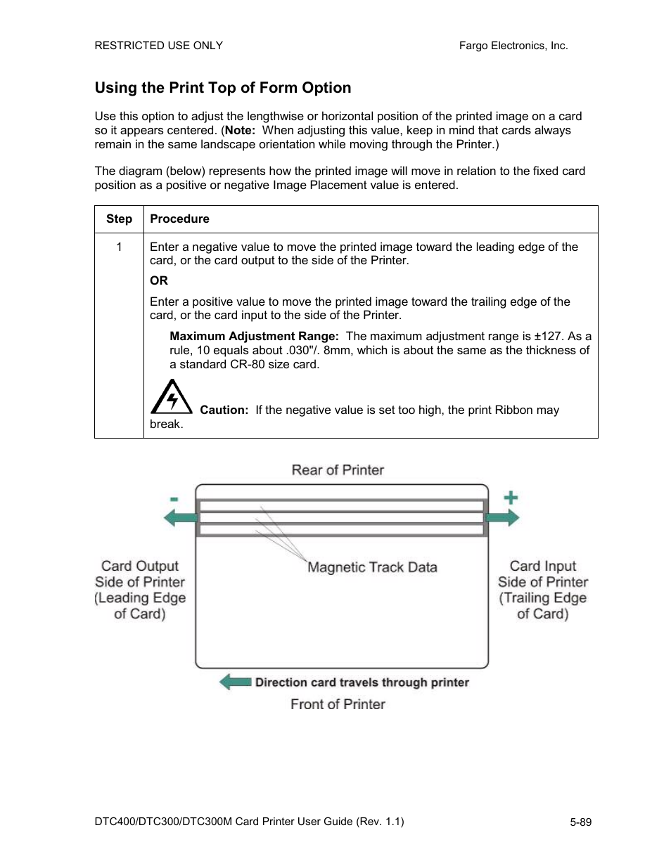Using the print top of form option, Using the print top of form option -89 | FARGO electronic DTC400 User Manual | Page 199 / 278
