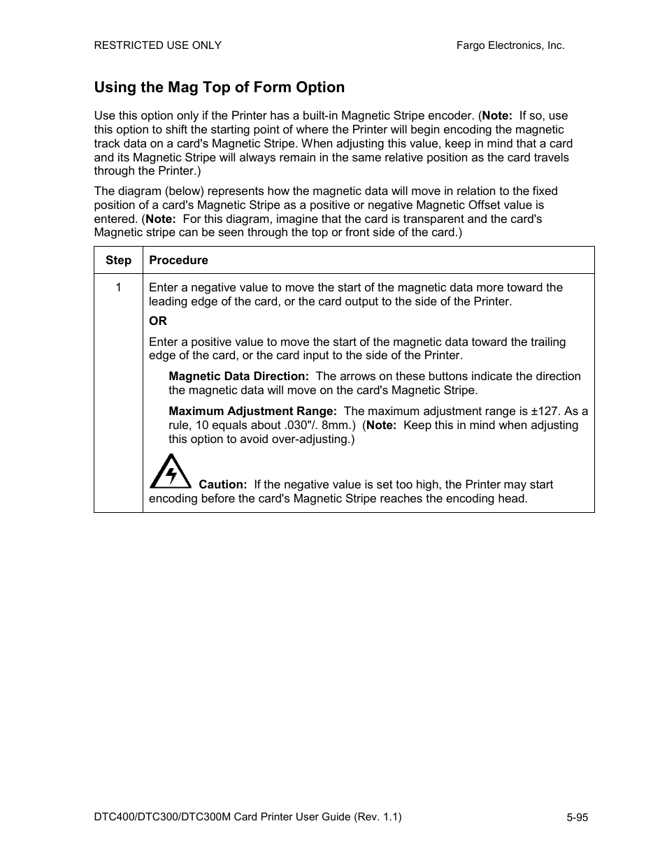 Using the mag top of form option, Using the mag top of form option -95 | FARGO electronic DTC400 User Manual | Page 205 / 278