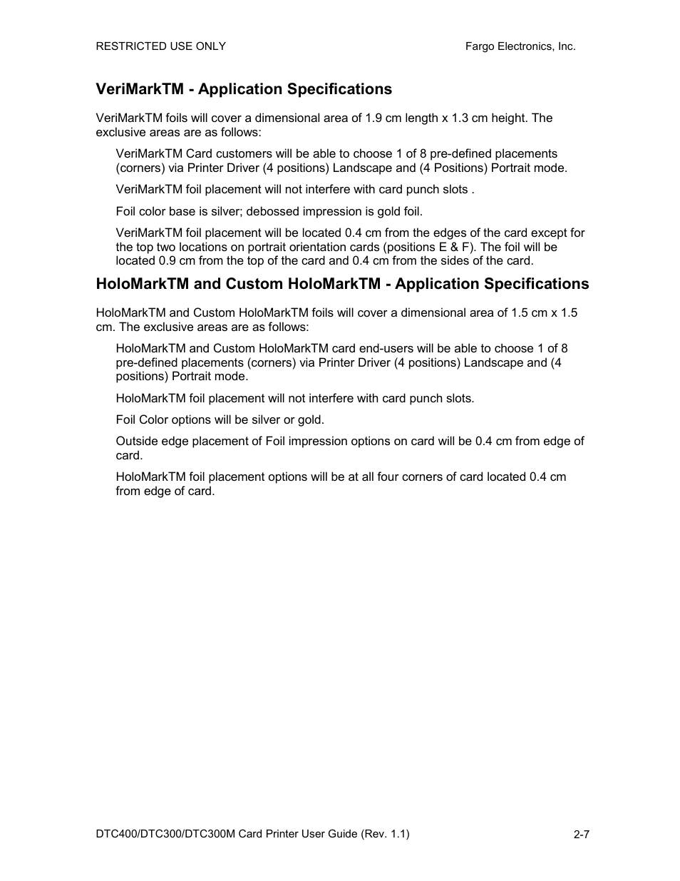 Verimarktm - application specifications | FARGO electronic DTC400 User Manual | Page 21 / 278