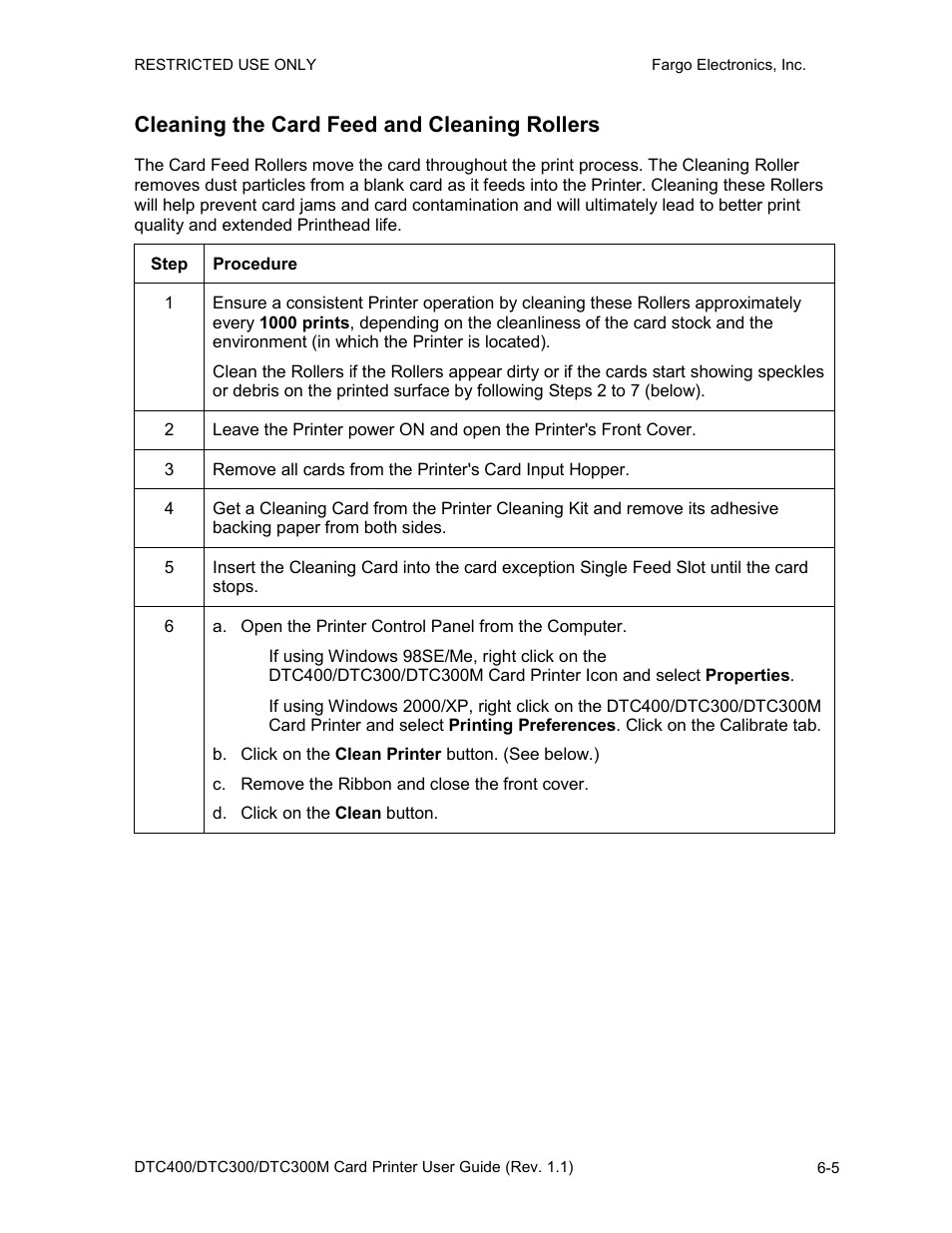 Cleaning the card feed and cleaning rollers, Cleaning the card feed and cleaning rollers -5 | FARGO electronic DTC400 User Manual | Page 212 / 278