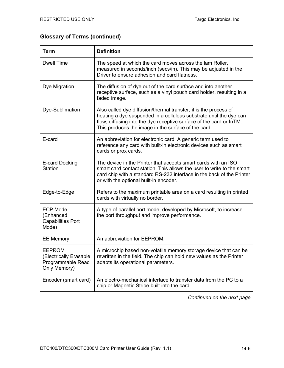 Glossary of terms (continued) | FARGO electronic DTC400 User Manual | Page 257 / 278