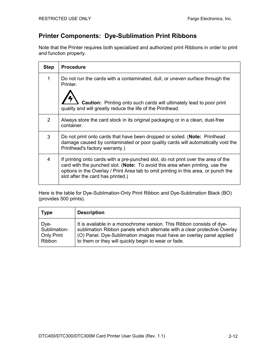 Printer components: dye-sublimation print ribbons | FARGO electronic DTC400 User Manual | Page 26 / 278