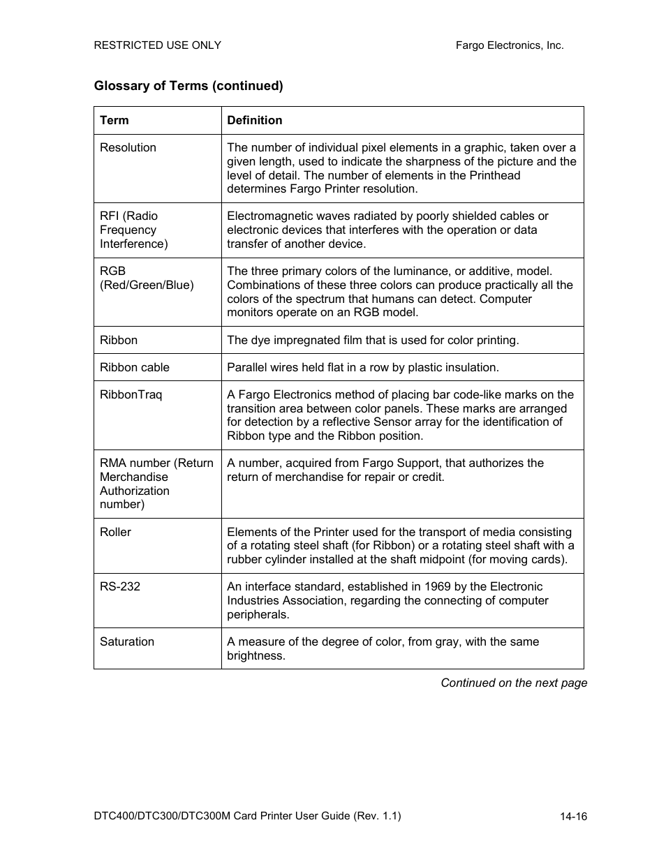 Glossary of terms (continued) | FARGO electronic DTC400 User Manual | Page 267 / 278