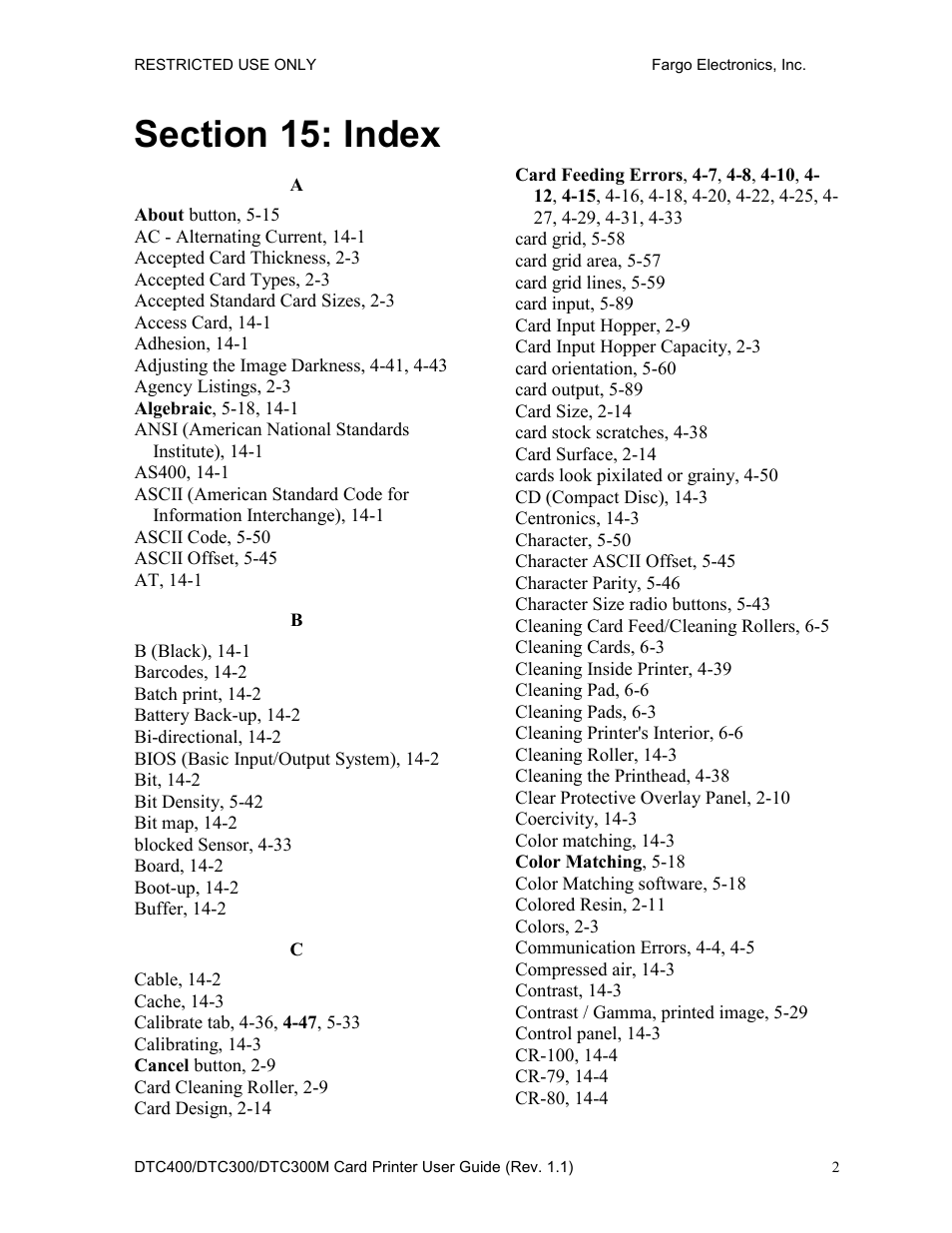 Section 15: index | FARGO electronic DTC400 User Manual | Page 272 / 278