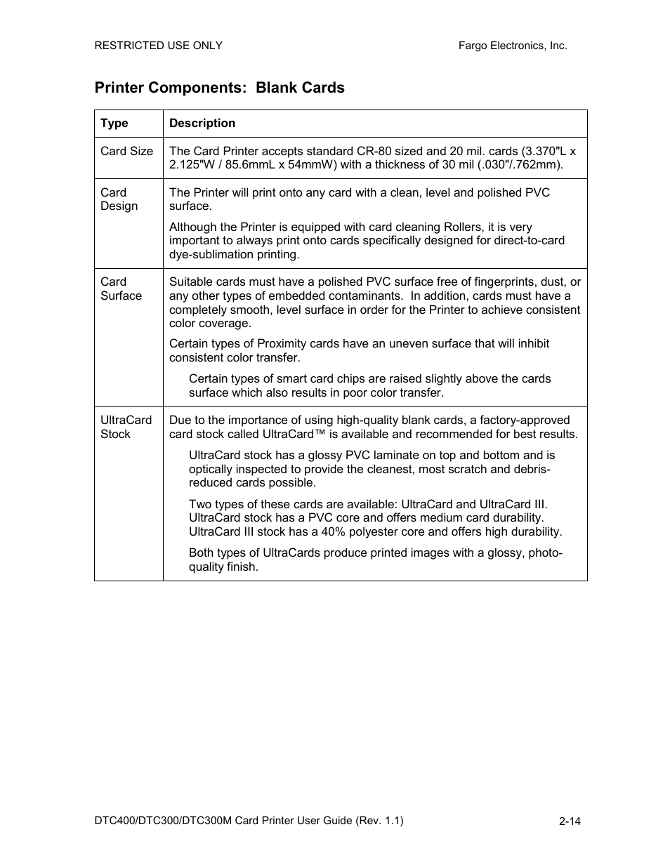 Printer components: blank cards, Printer components: blank cards -14 | FARGO electronic DTC400 User Manual | Page 28 / 278